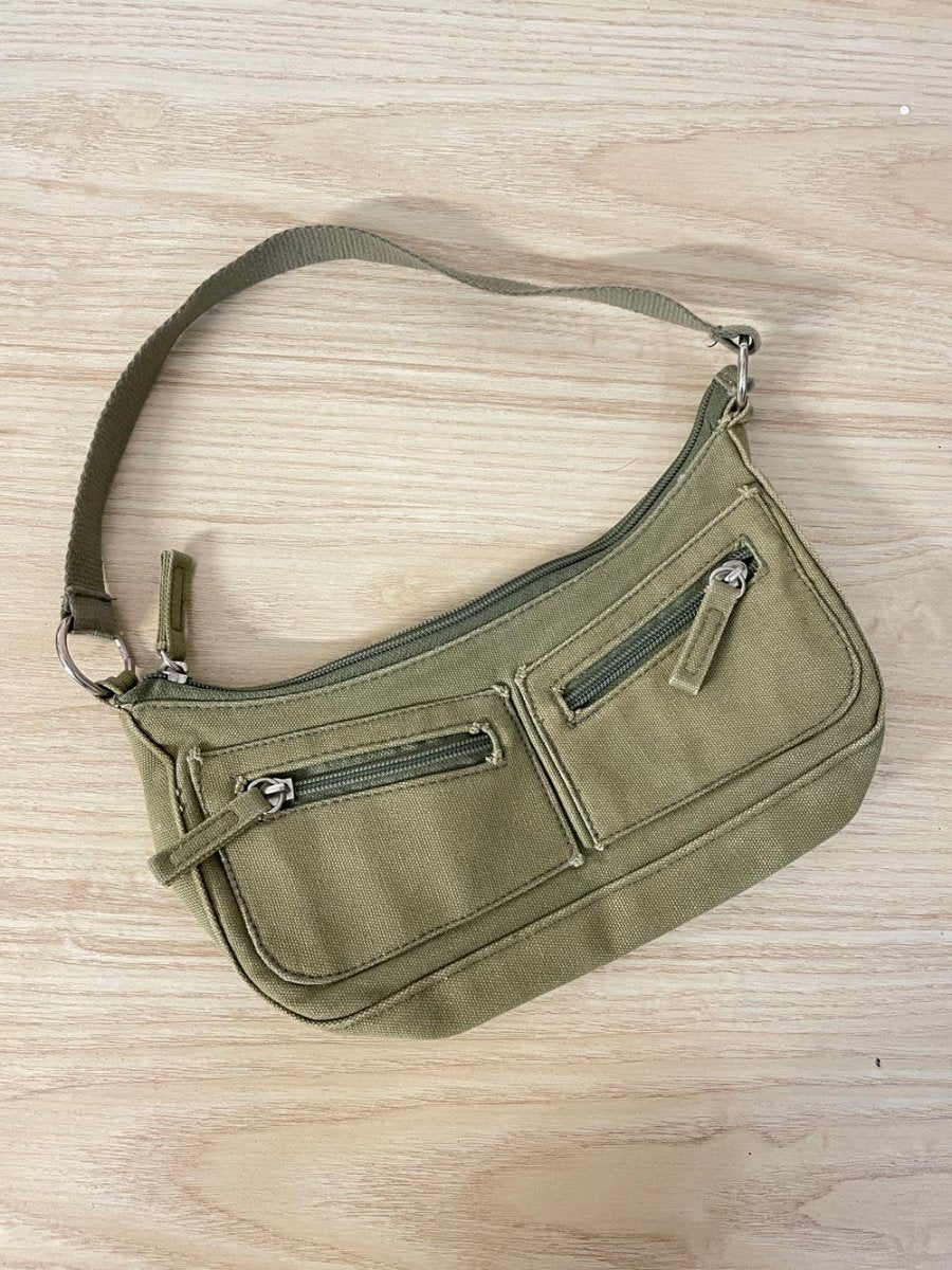 y2k green twill mini shoulder bag - good market thrift store