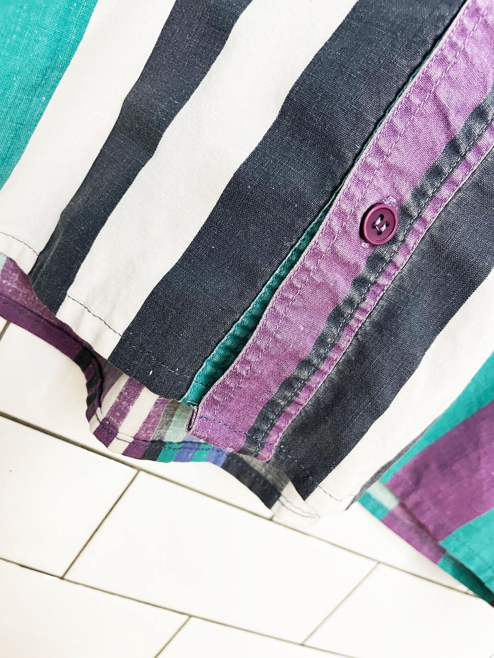 vintage 90s fine line striped crop boxy full button shirt | rework