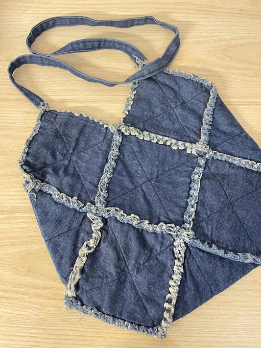 handmade quilted denim shoulder tote - good market thrift store