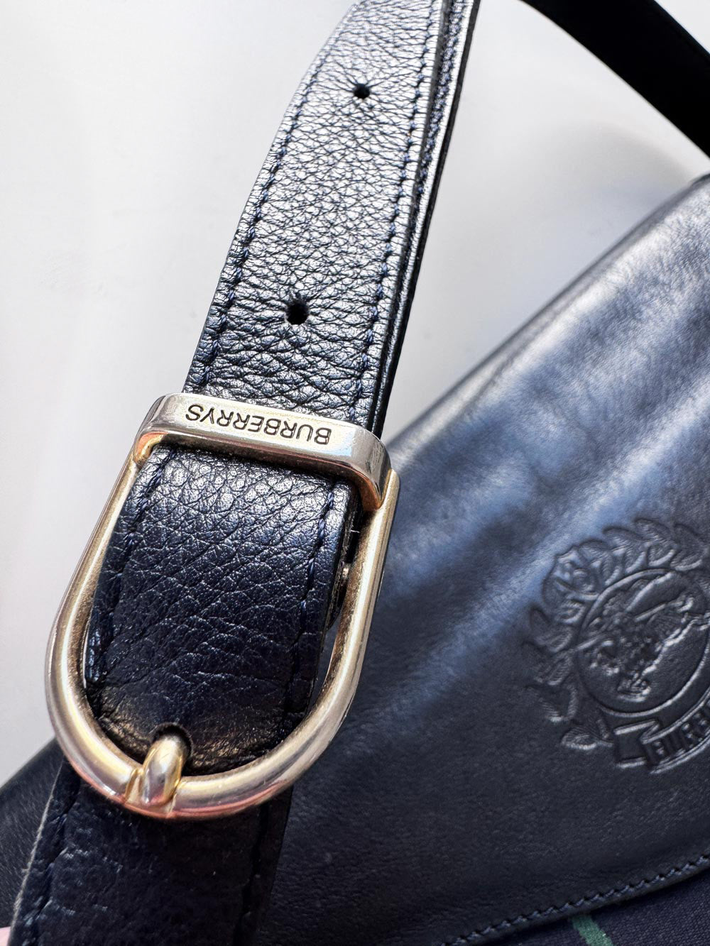 vintage burberrys leather + tartan shoulder bag