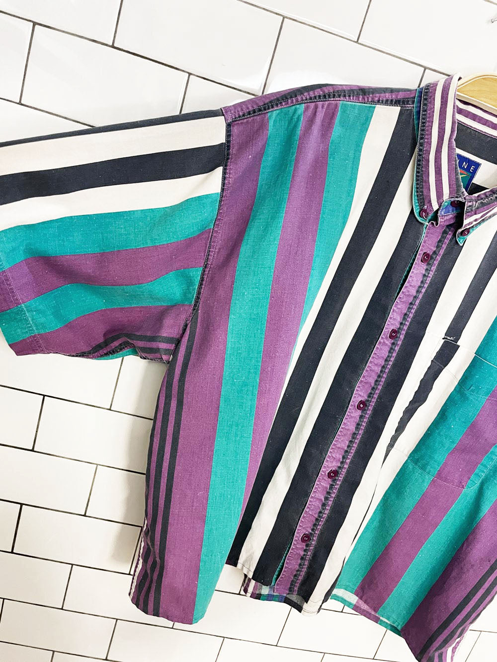 vintage 90s fine line striped crop boxy full button shirt | rework