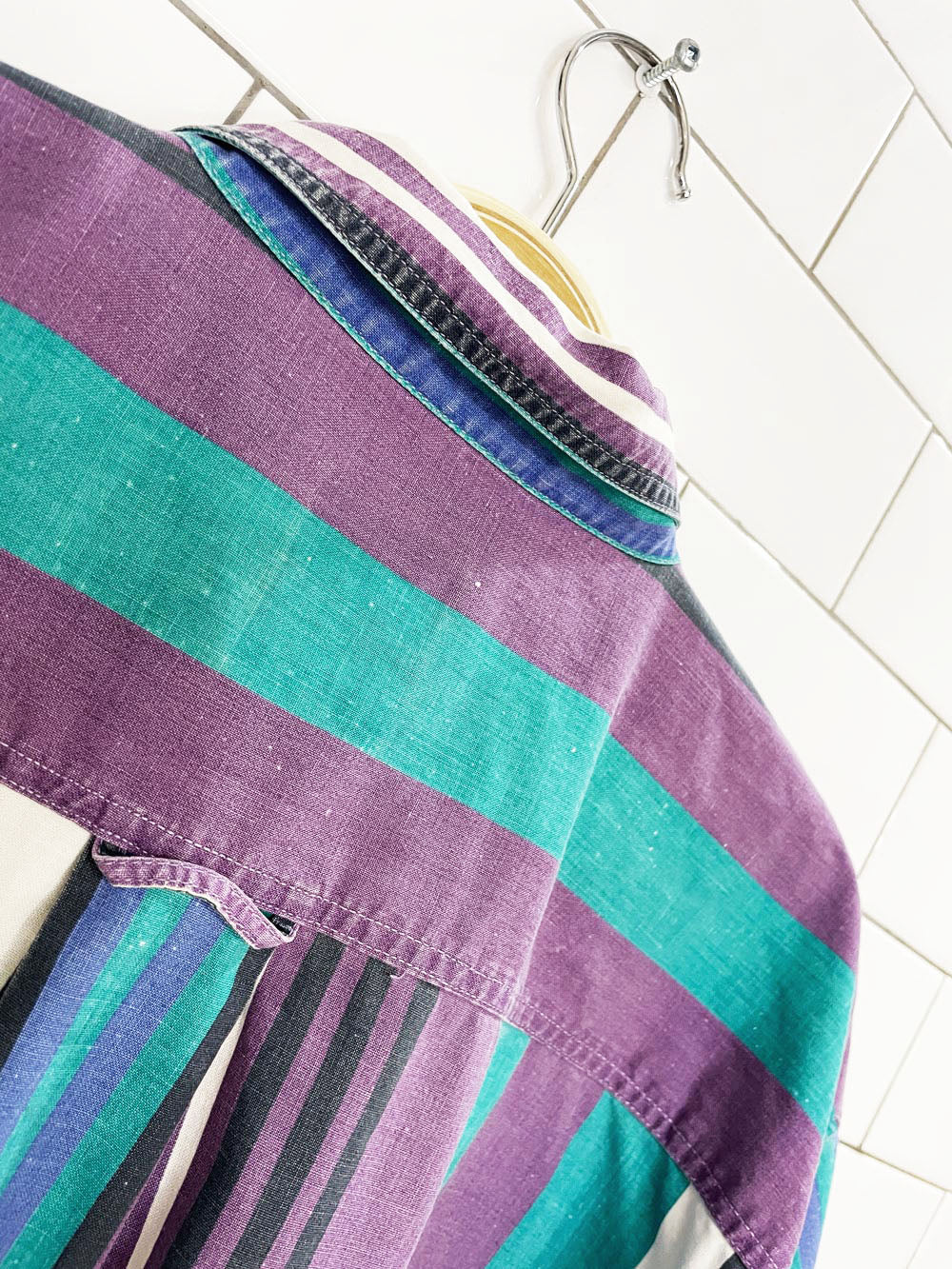 vintage 90s fine line striped crop boxy full button shirt | rework