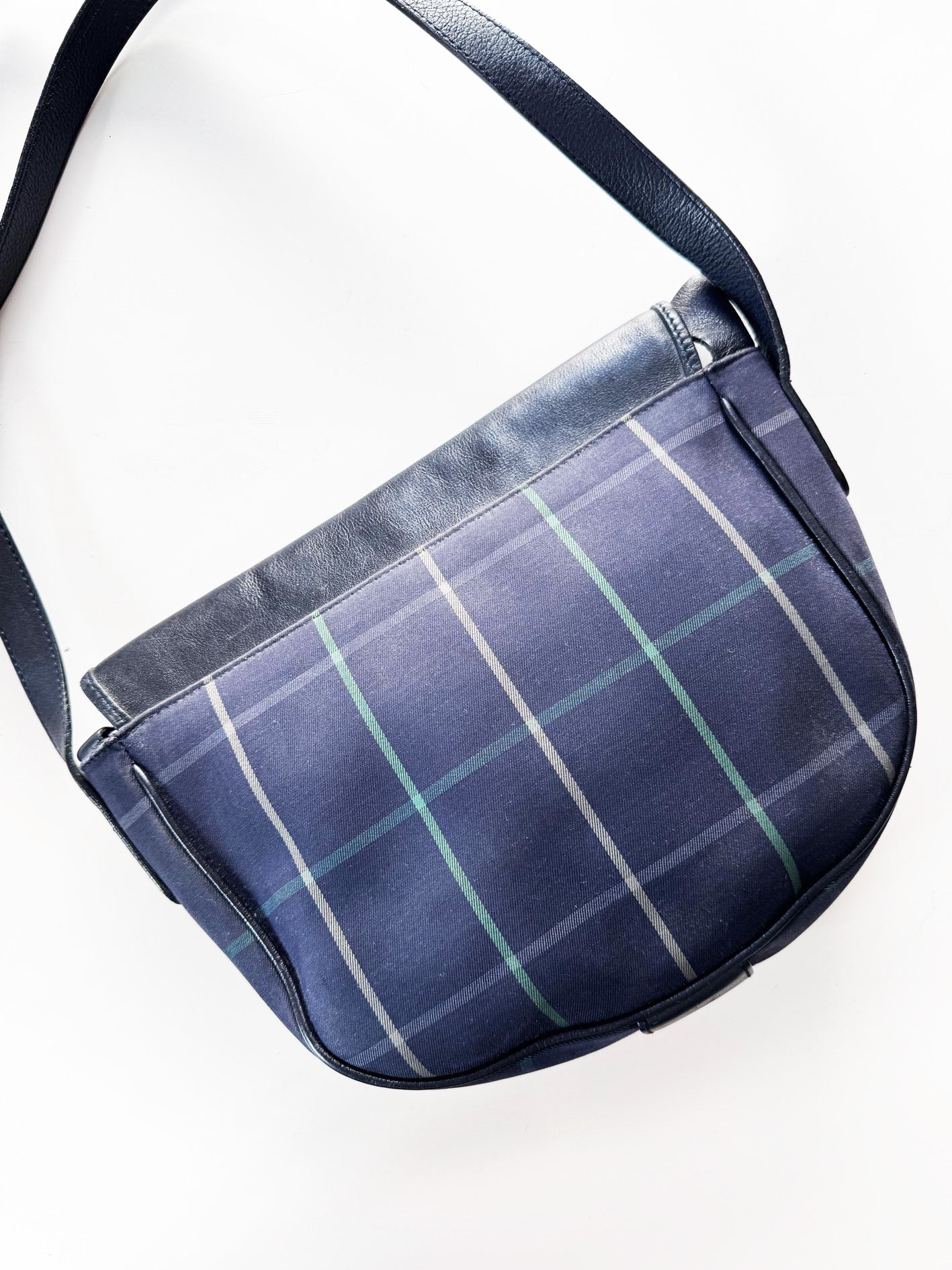 vintage burberrys leather + tartan shoulder bag