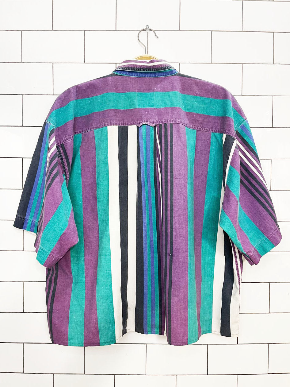 vintage 90s fine line striped crop boxy full button shirt | rework