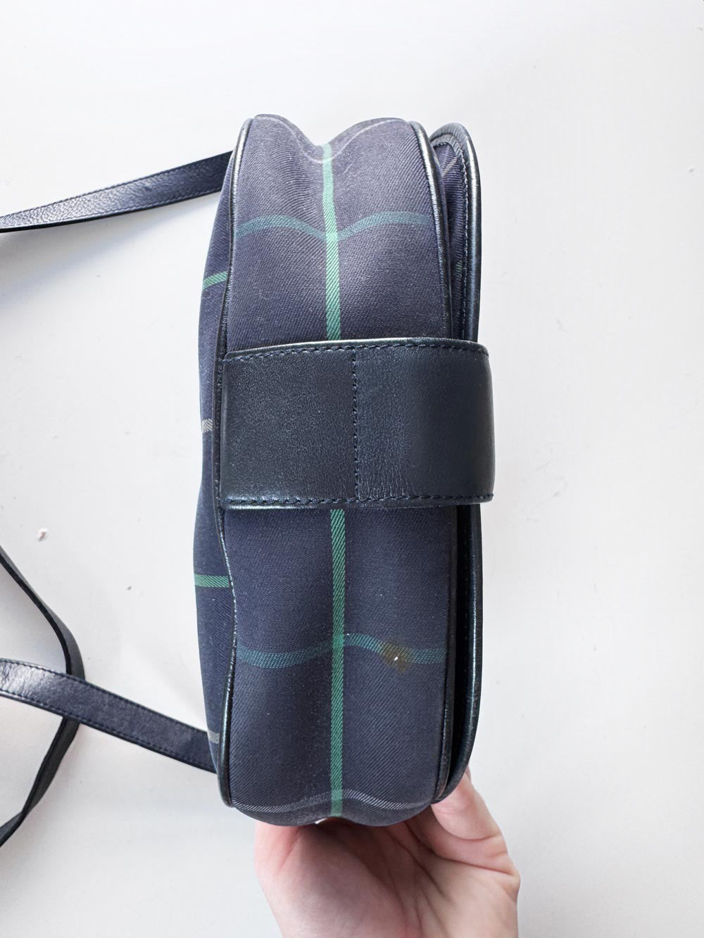vintage burberrys leather + tartan shoulder bag