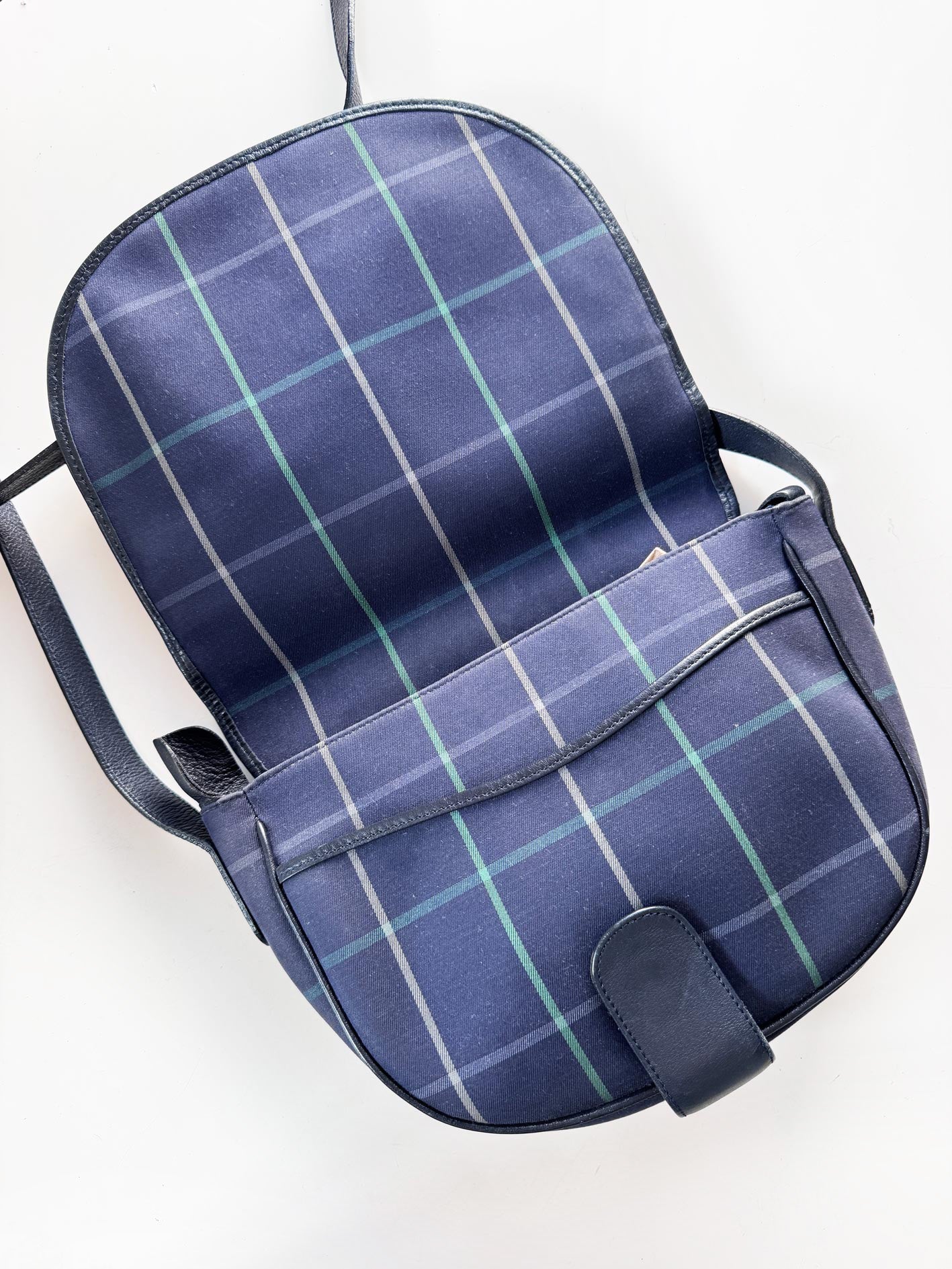 vintage burberrys leather + tartan shoulder bag