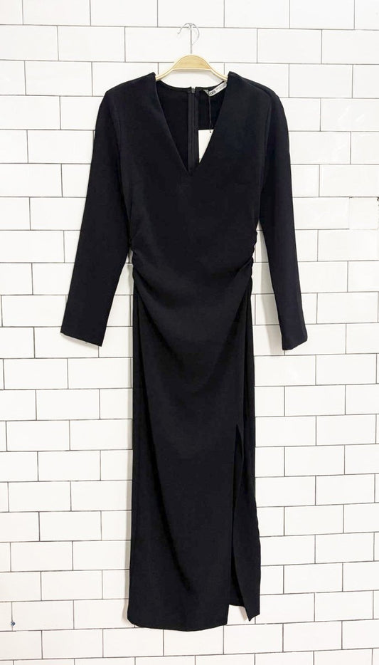 nwt zara ruched waist midi dress - good market thrift store