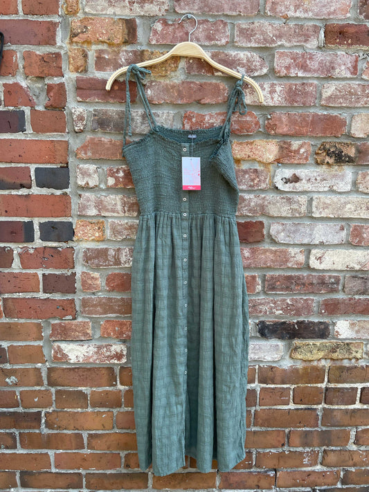 aerie smocked button down midi dress