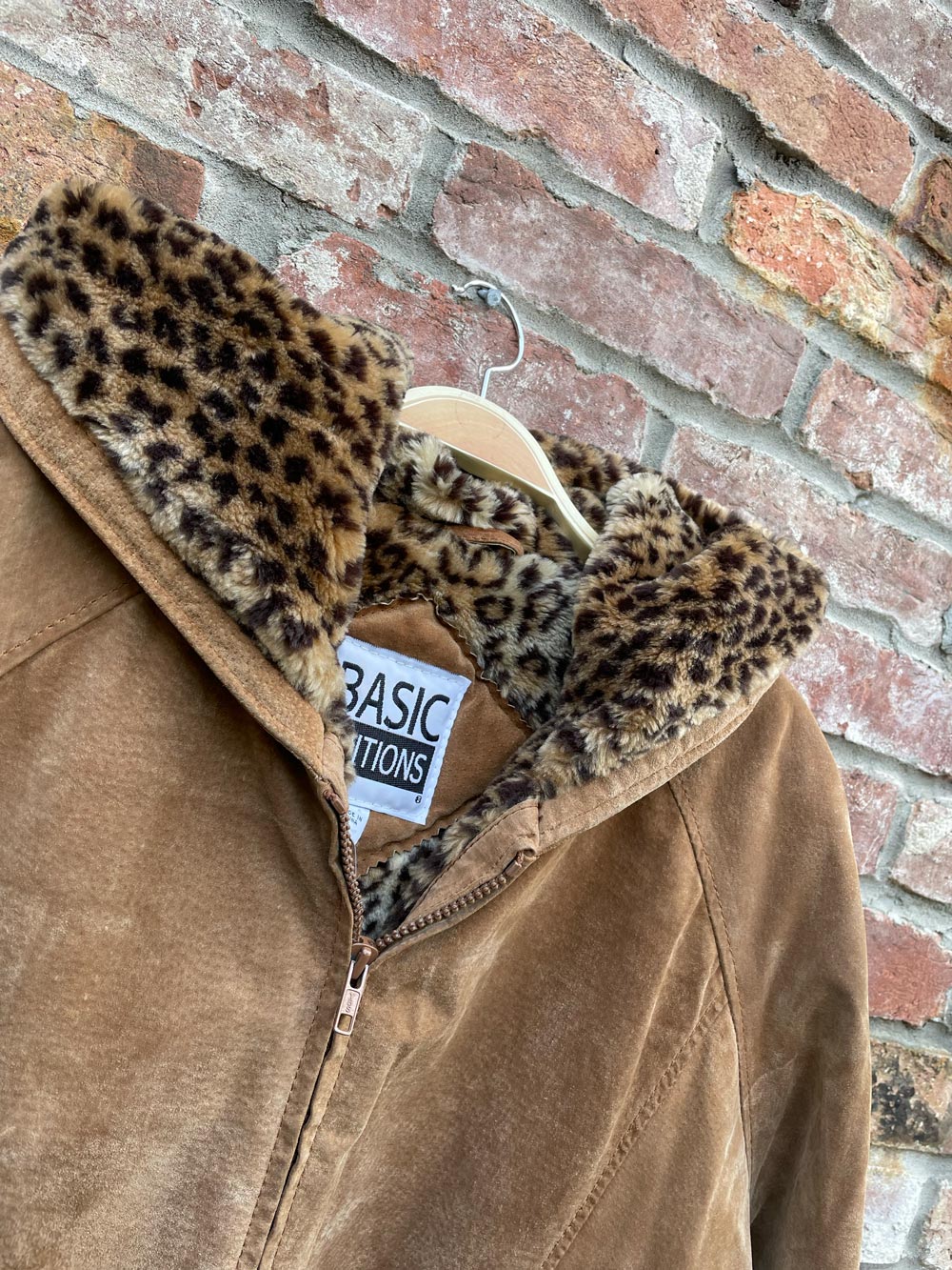 vintage 00s BE leopard faux fur lined suede coat