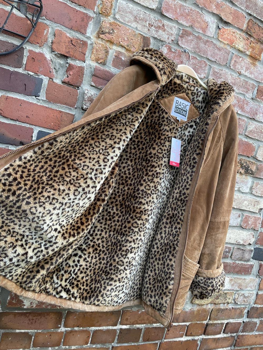 vintage 00s BE leopard faux fur lined suede coat