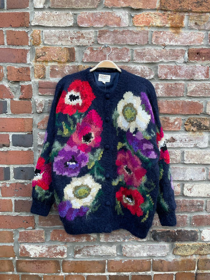 vintage 90s susan bristol mohair floral knit sweater jacket