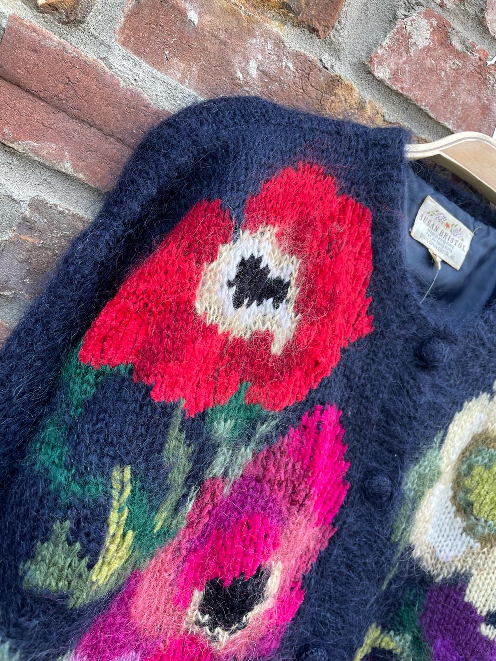 vintage 90s susan bristol mohair floral knit sweater jacket