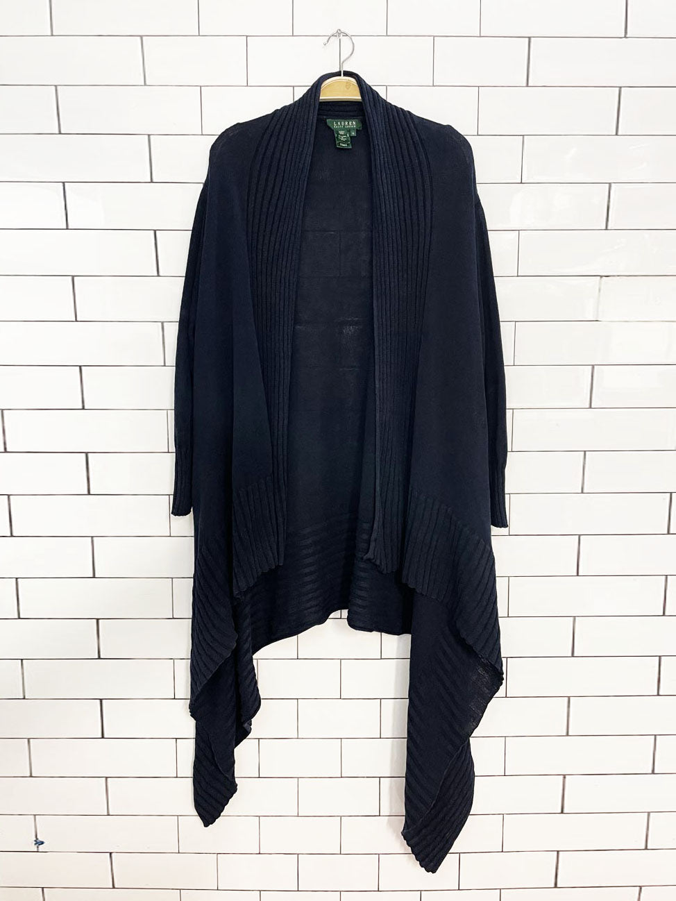 lauren ralph lauren linen-blend knit waterfall wrap cardigan