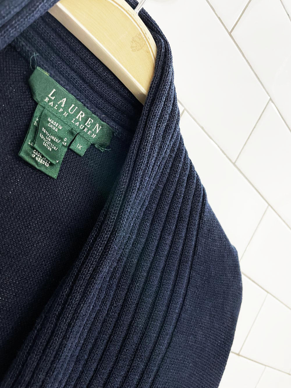 lauren ralph lauren linen-blend knit waterfall wrap cardigan