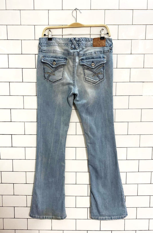 y2k amethyst low rise flare leg stretch jeans - good market thrift store