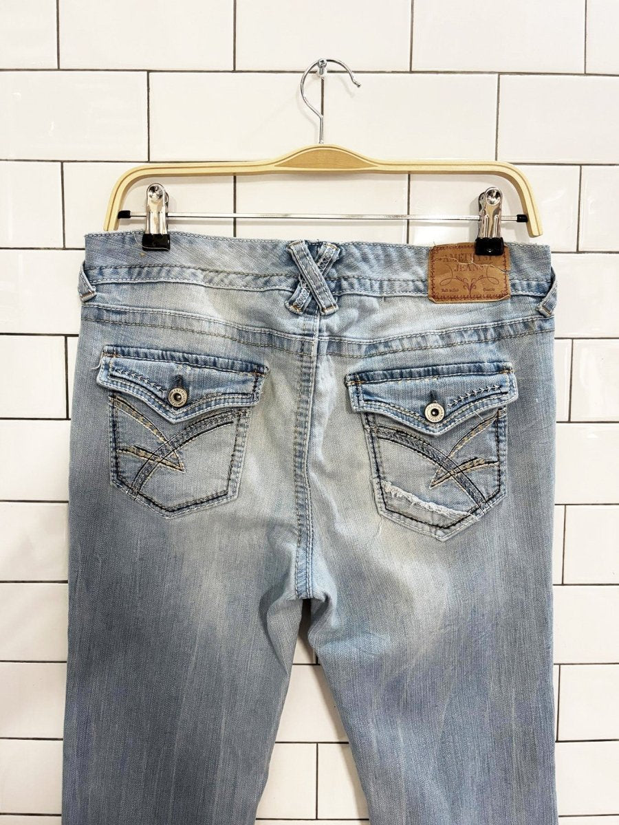 y2k amethyst low rise flare leg stretch jeans - good market thrift store