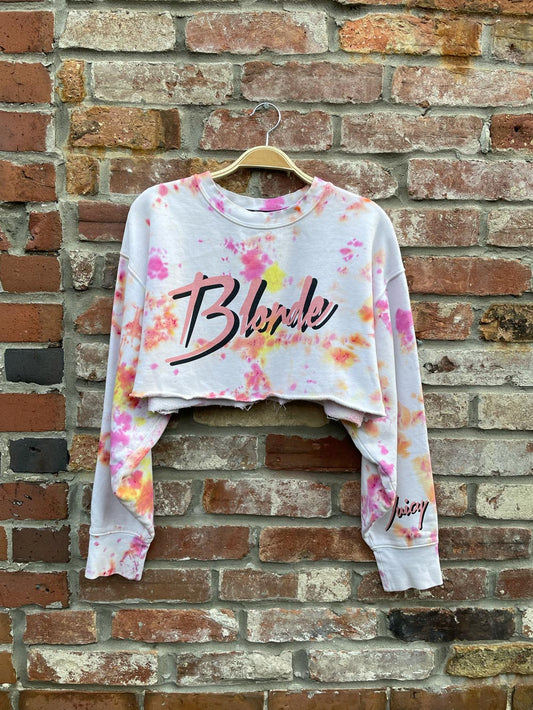 brunette the label x juicy blonde tie dye crop sweatshirt