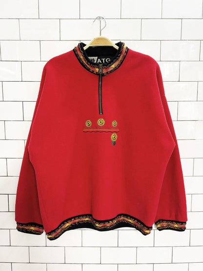 vintage 90s ATG 3d knit cuff fleece 1/4 zip sunflower pullover | all terrain gear - good market thrift store