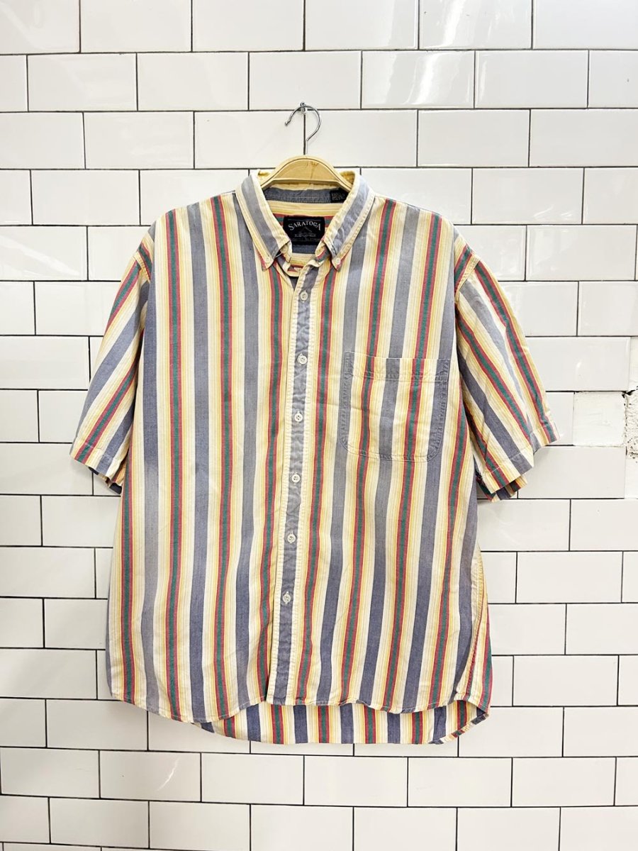 vintage 90s saratoga oversized striped cotton shirt - good market thrift store