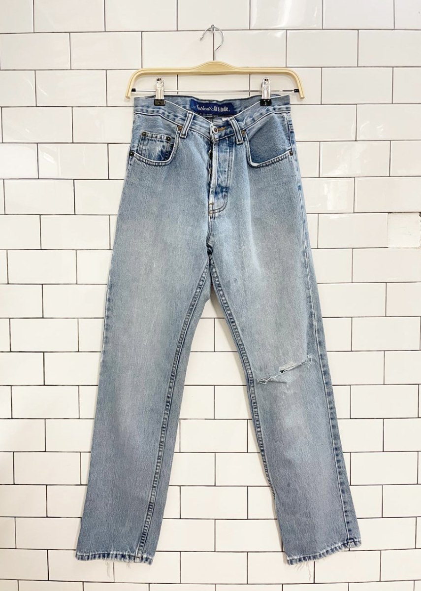 vintage 90s authentic attitude boys cut patched jeans - good market thrift store
