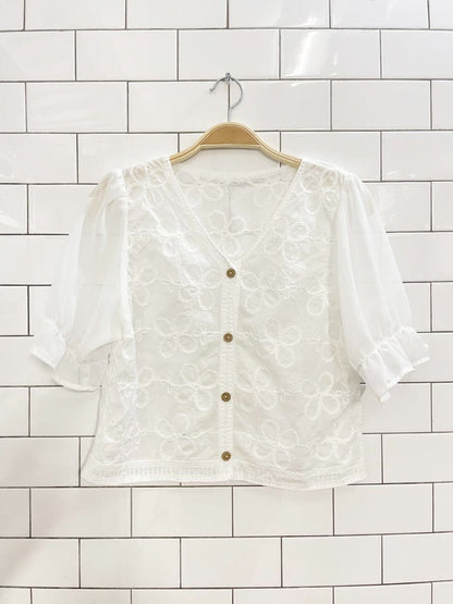 boho embroidered flowers chiffon sleeve top - good market thrift store