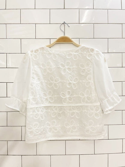 boho embroidered flowers chiffon sleeve top - good market thrift store
