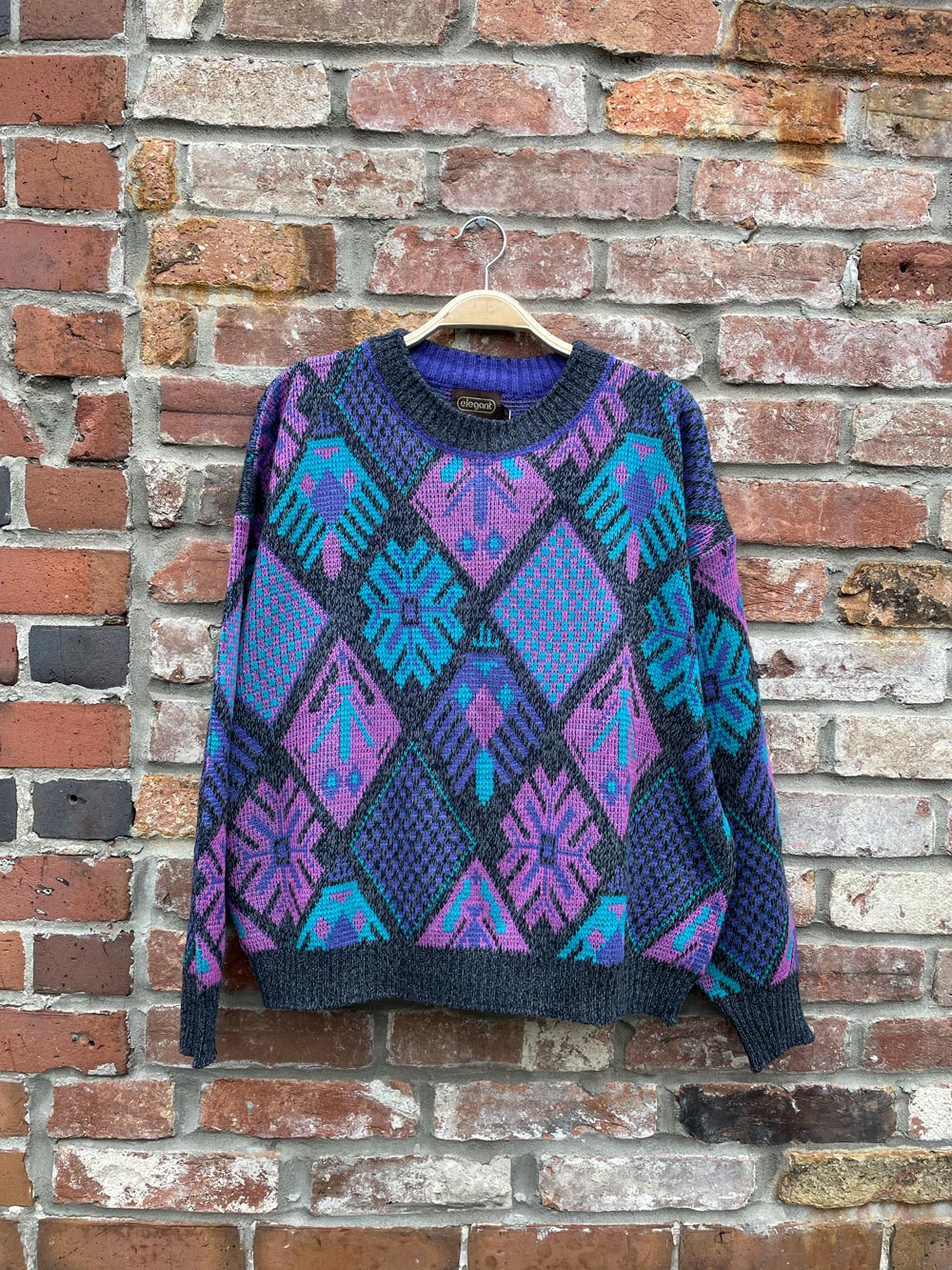 vintage elegant argyle snowflake knit crew