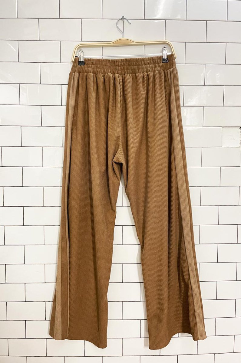 chunky soft cord double stripe wide leg track pant - good market thrift store