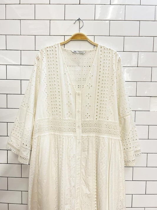 zara boho eyelet long sleeve maxi dress - good market thrift store
