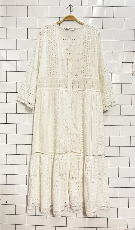 zara boho eyelet long sleeve maxi dress - good market thrift store