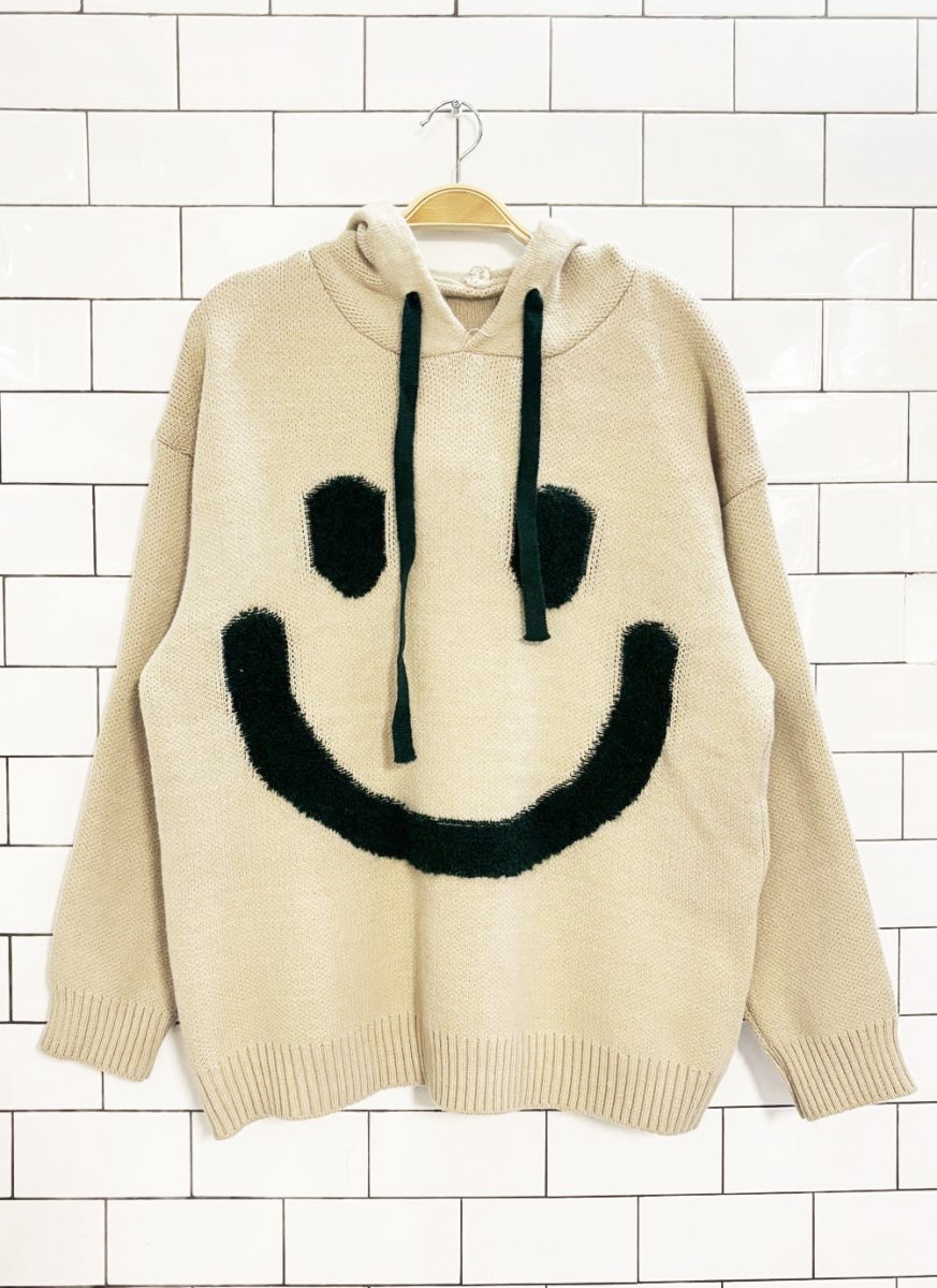 smiley face knit oversized hoodie - good market thrift store
