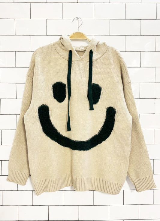 smiley face knit oversized hoodie - good market thrift store