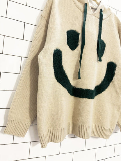 smiley face knit oversized hoodie - good market thrift store