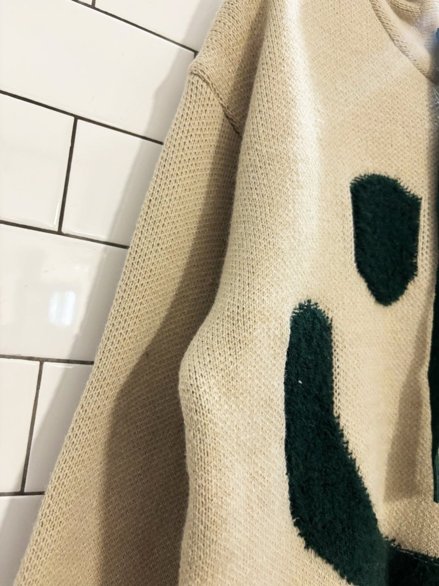 smiley face knit oversized hoodie - good market thrift store