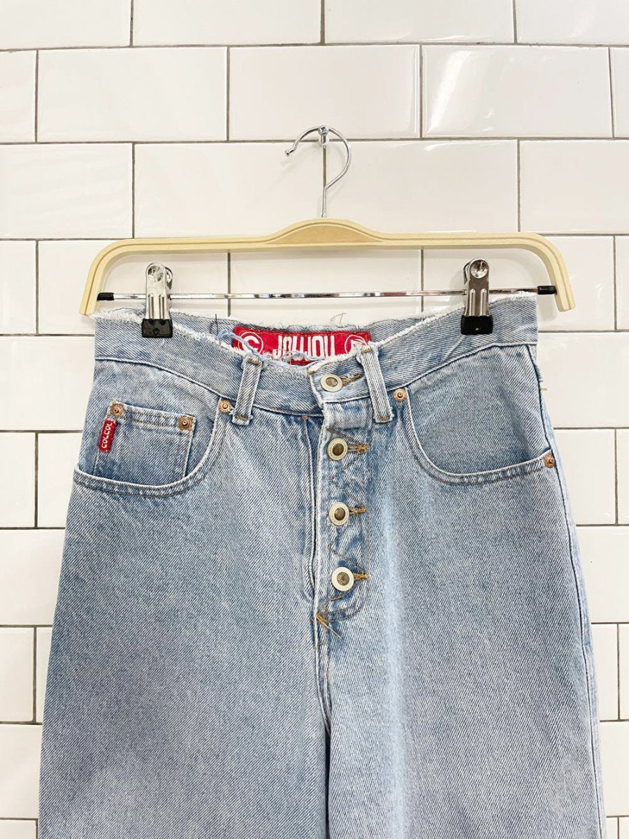 vintage 90s joujou exposed buttonfly distressed jeans - good market thrift store