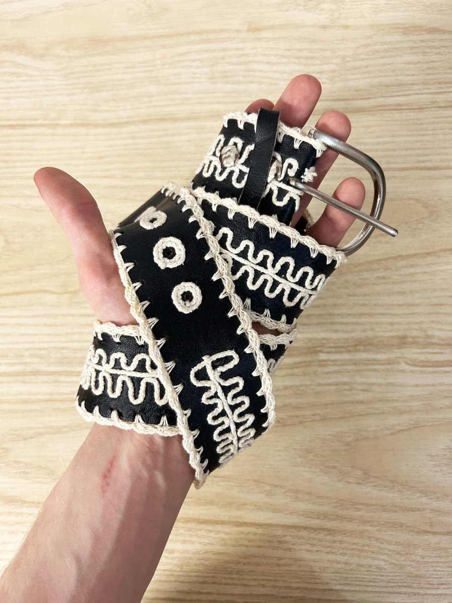 vintage boho embroidered leather belt - good market thrift store