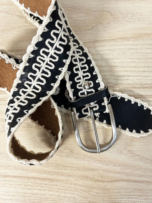 vintage boho embroidered leather belt - good market thrift store