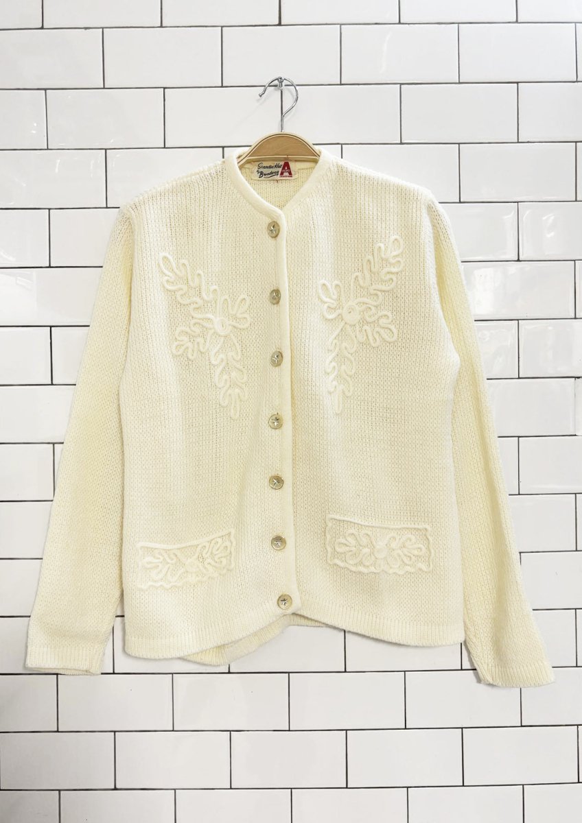 vintage 60s sandra knit floral embroidered cardigan | broadway - good market thrift store