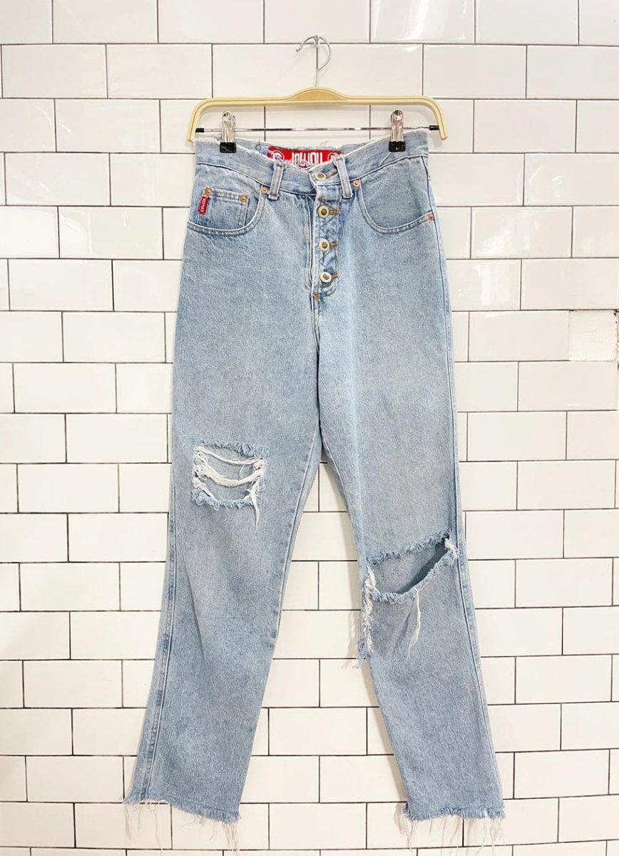 vintage 90s joujou exposed buttonfly distressed jeans - good market thrift store