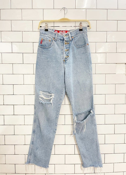 vintage 90s joujou exposed buttonfly distressed jeans - good market thrift store