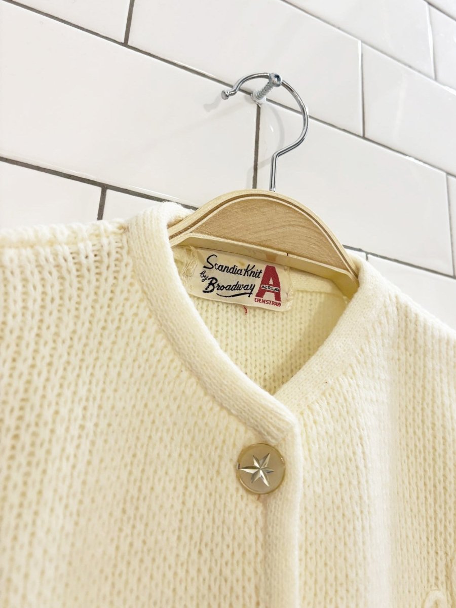 vintage 60s sandra knit floral embroidered cardigan | broadway - good market thrift store