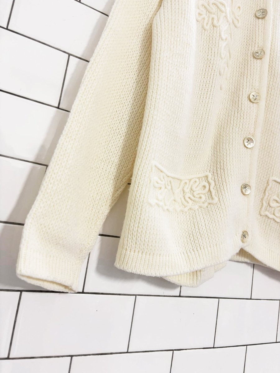 vintage 60s sandra knit floral embroidered cardigan | broadway - good market thrift store