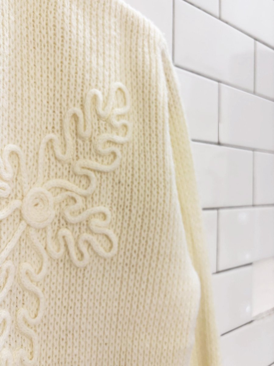 vintage 60s sandra knit floral embroidered cardigan | broadway - good market thrift store