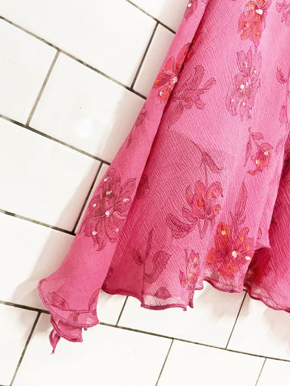 y2k 100% silk chiffon floral midi skirt / strapless dress - good market thrift store