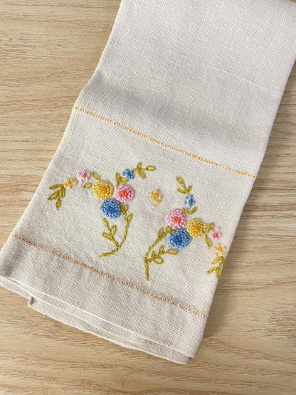vintage hand embroidered linen tea towel - good market thrift store
