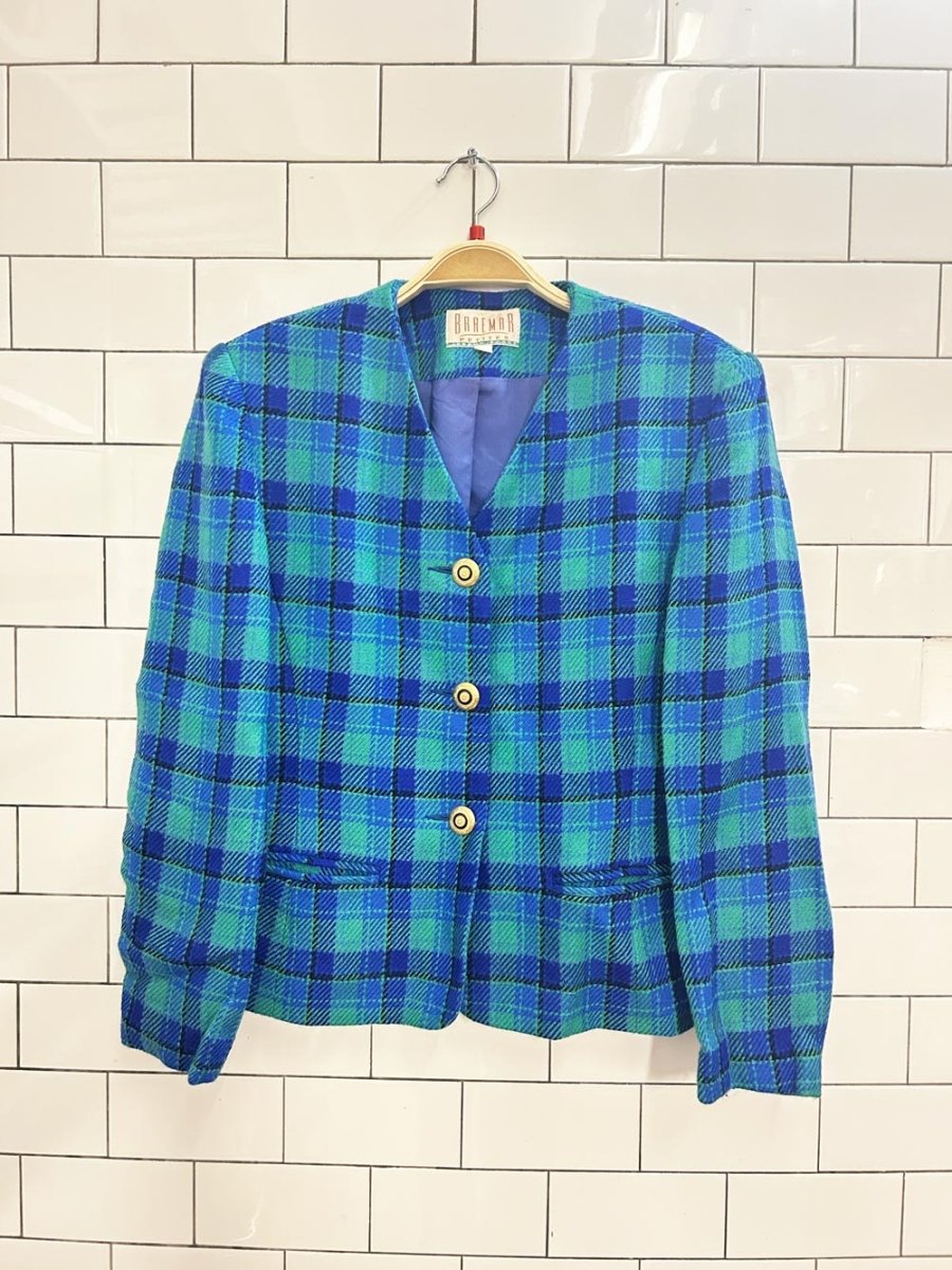 vintage 80s braemar jeremy scott retro wool blend plaid jacket - good market thrift store