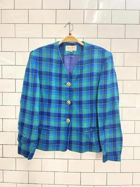 vintage 80s braemar jeremy scott retro wool blend plaid jacket - good market thrift store