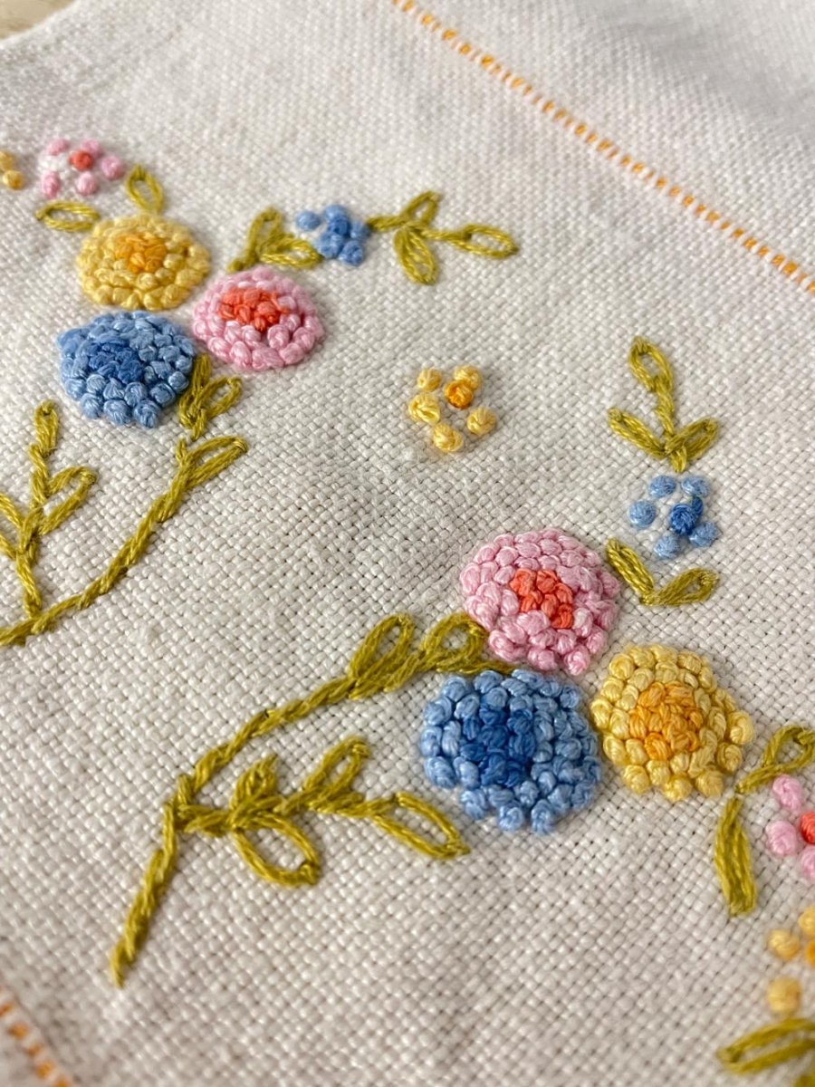 vintage hand embroidered linen tea towel - good market thrift store