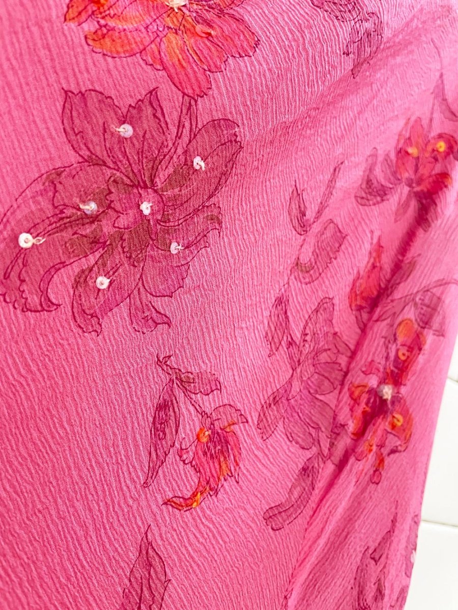 y2k 100% silk chiffon floral midi skirt / strapless dress - good market thrift store