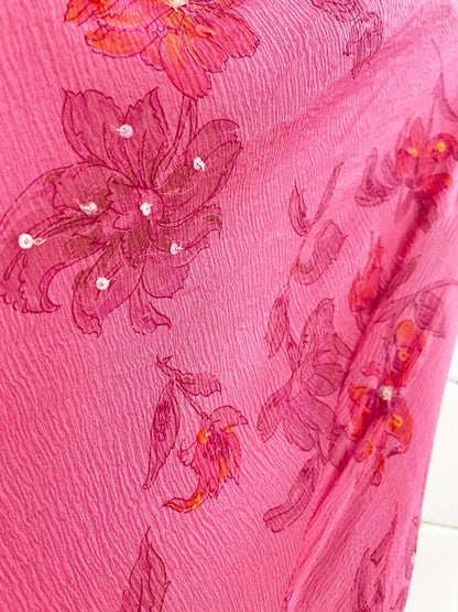 y2k 100% silk chiffon floral midi skirt / strapless dress - good market thrift store